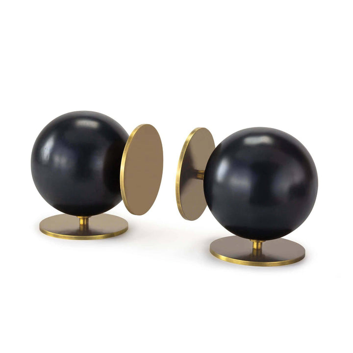 BOOKENDS BLACK SPHERE & BRASS DISK #48992