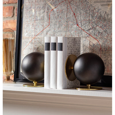 BOOKENDS BLACK SPHERE & BRASS DISK