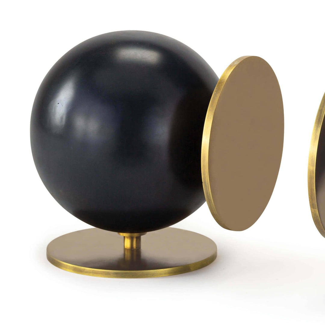 BOOKENDS BLACK SPHERE & BRASS DISK #48992