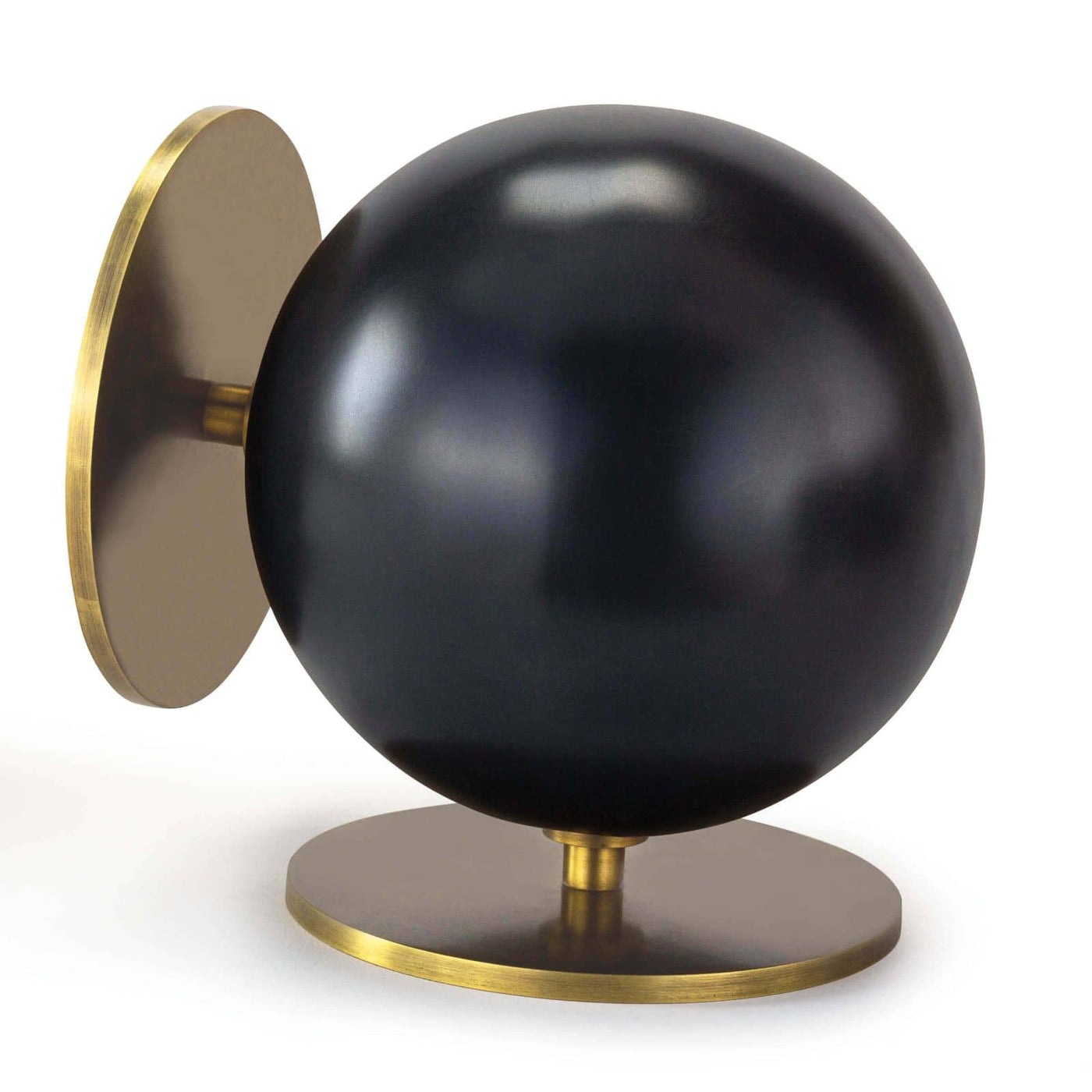 BOOKENDS BLACK SPHERE & BRASS DISK