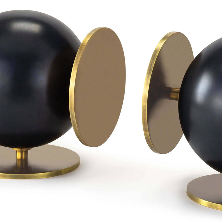 BOOKENDS BLACK SPHERE & BRASS DISK #48992