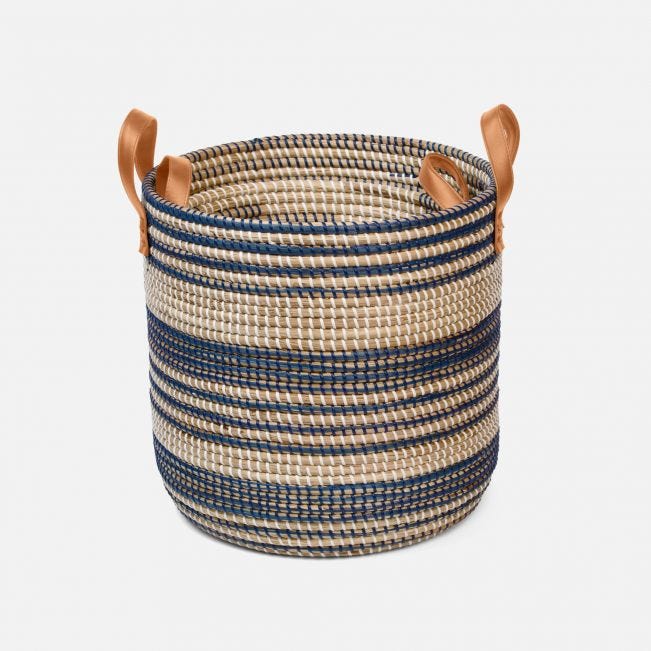 BASKET DARK BLUE NATURAL SEAGRASS