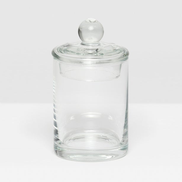 CANISTER CLEAR HAND BLOWN GLASS