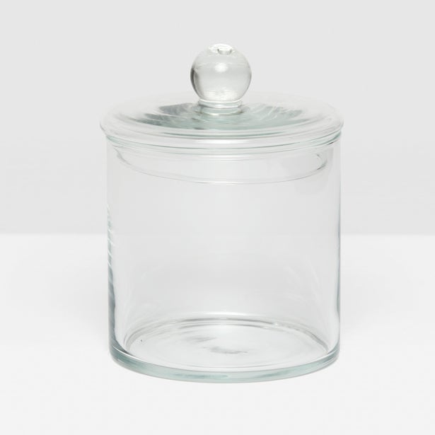 CANISTER CLEAR HAND BLOWN GLASS