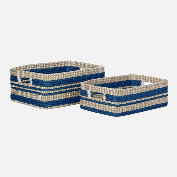 BASKET BLUE NATURAL SEAGRASS RECTANGULAR