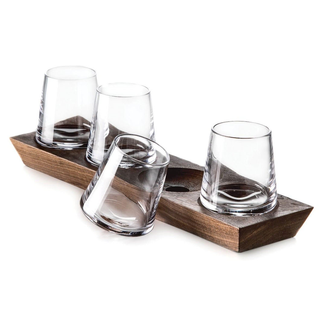 SET/4 WHISKEY GLASS WITH WOOD BASE LUDLOW #51171