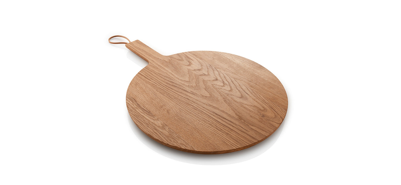 CUTTING BOARD ROUND WOOD WITH HANDLE