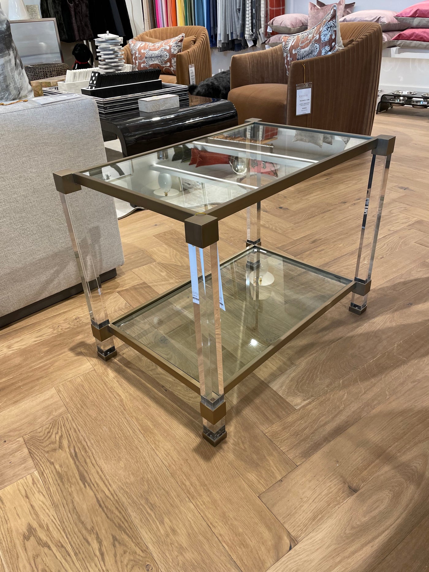 SIDE TABLE SATIN BRASS GLASS 2-TIER