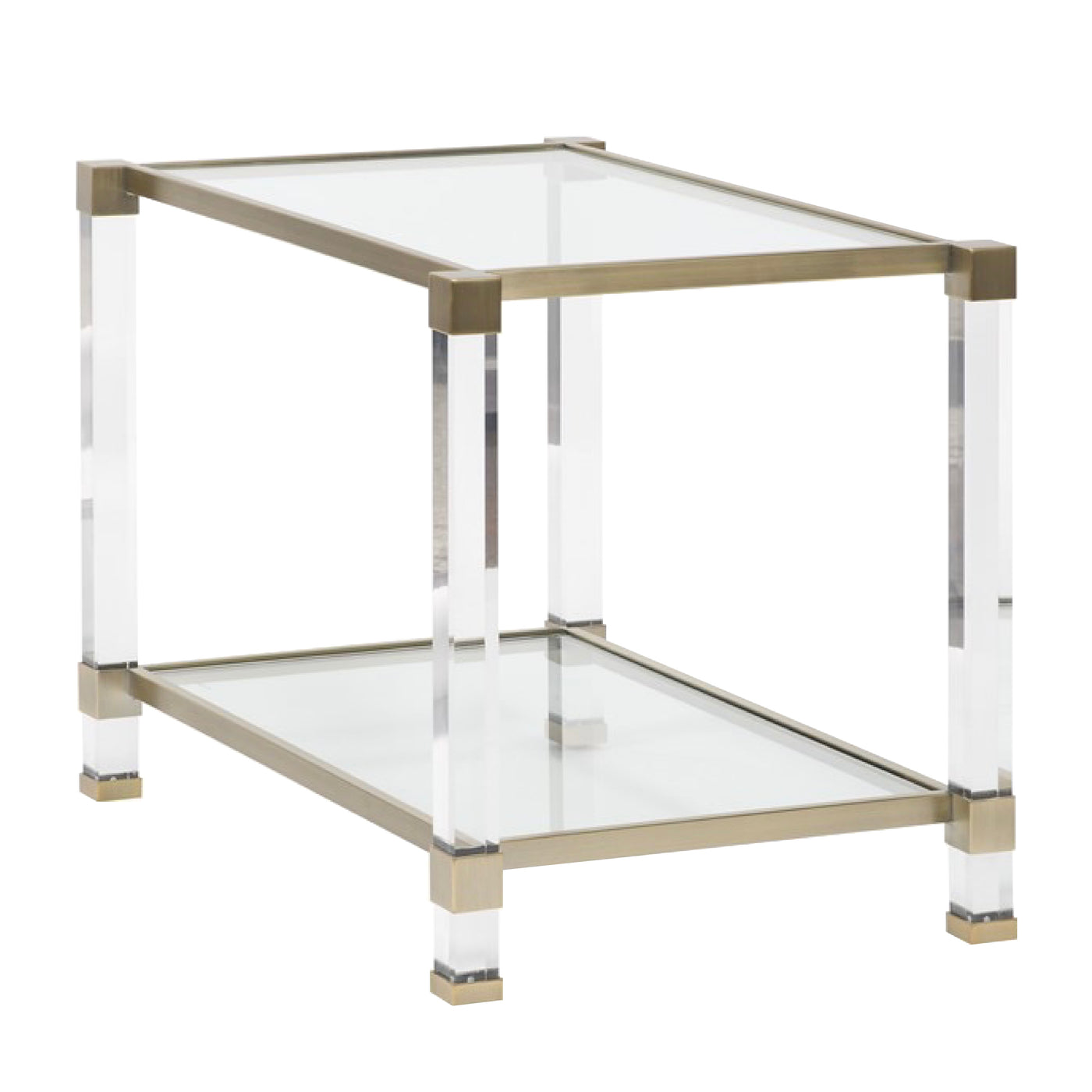 SIDE TABLE SATIN BRASS GLASS 2-TIER