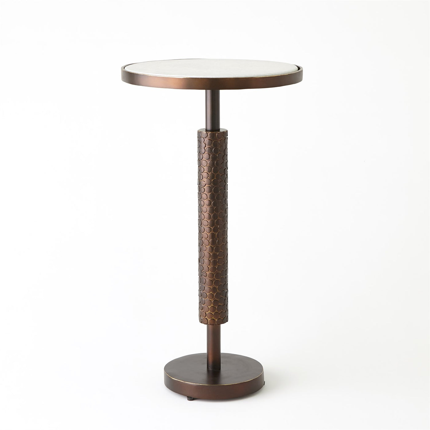 TABLE HAMMERED BRONZE WITH WHITE MARBLE ROUND