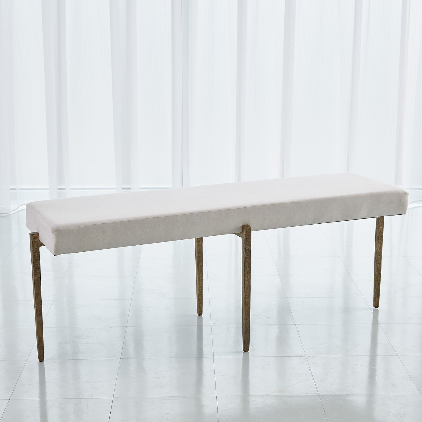 BENCH ANTIQUE GOLD WITH MUSLIN CUSHION LARGE