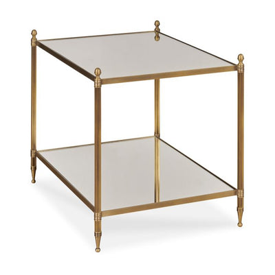 SIDE TABLE ANTIQUE BRASS & MIRROR