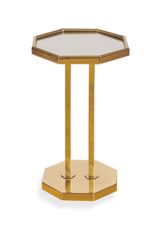 TABLE BRASS & MIRROR TOP OCTAGON