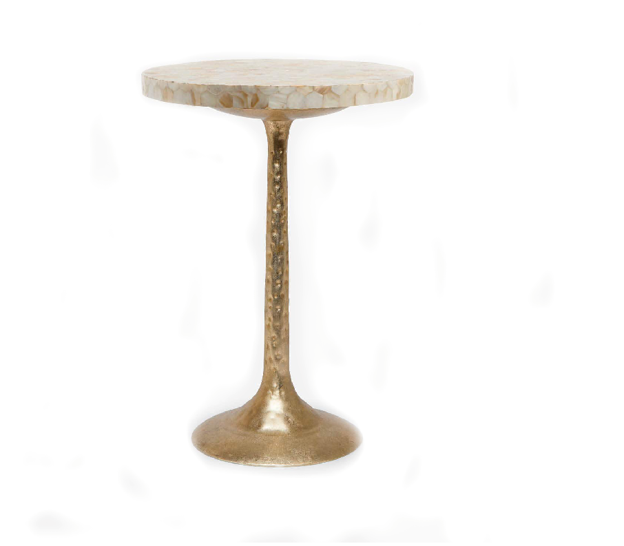 TABLE ROUND CREAM MOP SHELL WITH SHINY GOLD