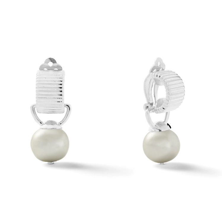 EAR CLIPS WITH DETACHABLE DROP STERLING SCALLOPED #57094