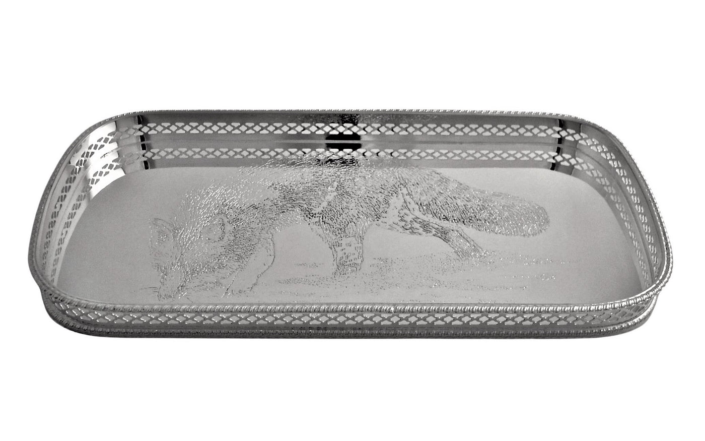 TRAY WITH FOX DESIGN SILVER PLATED
