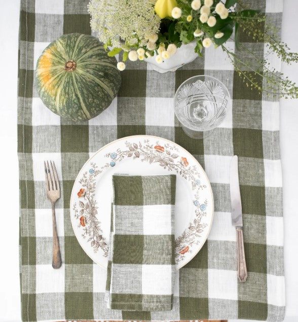 NAPKIN LINEN DINNER OLIVE GIHGHAM #62724