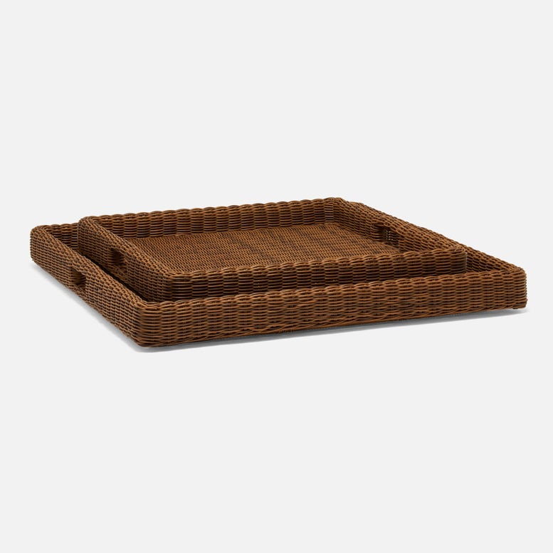 TRAY CHESTNUT FAUX WICKER (Available in 2 Sizes)