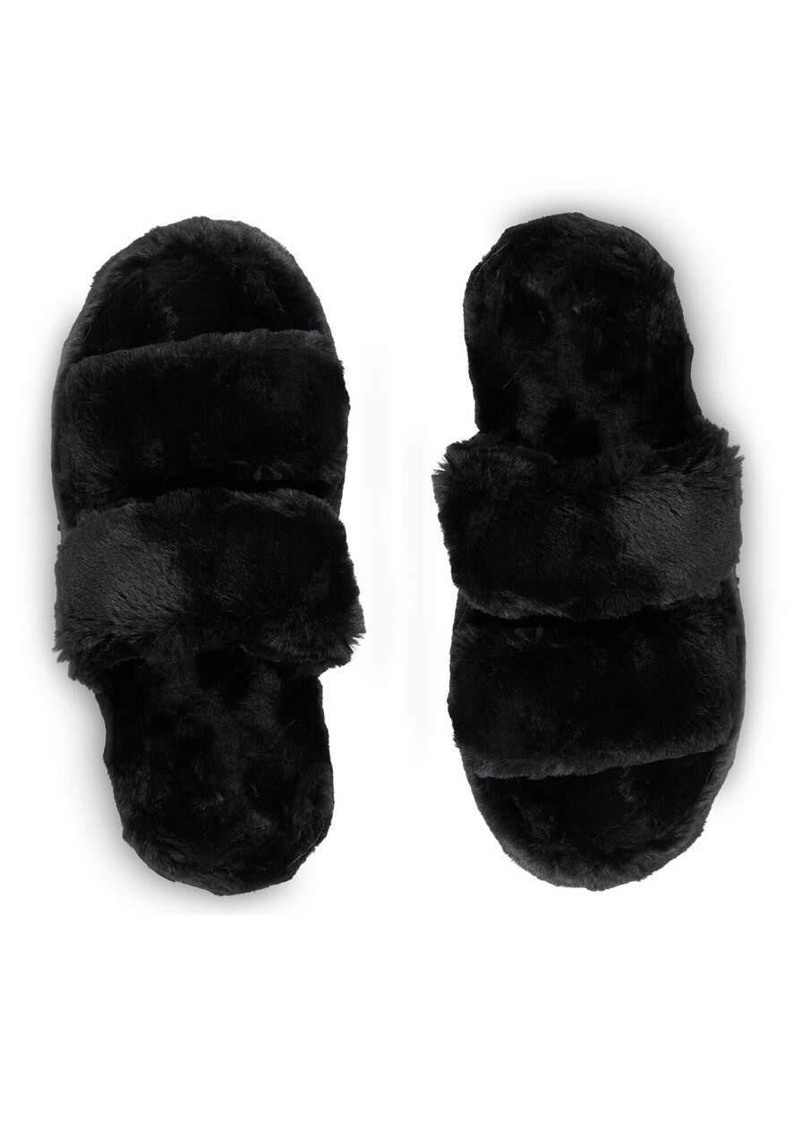 SLIPPERS FAUX FUR BLACK (Available in 3 Sizes)