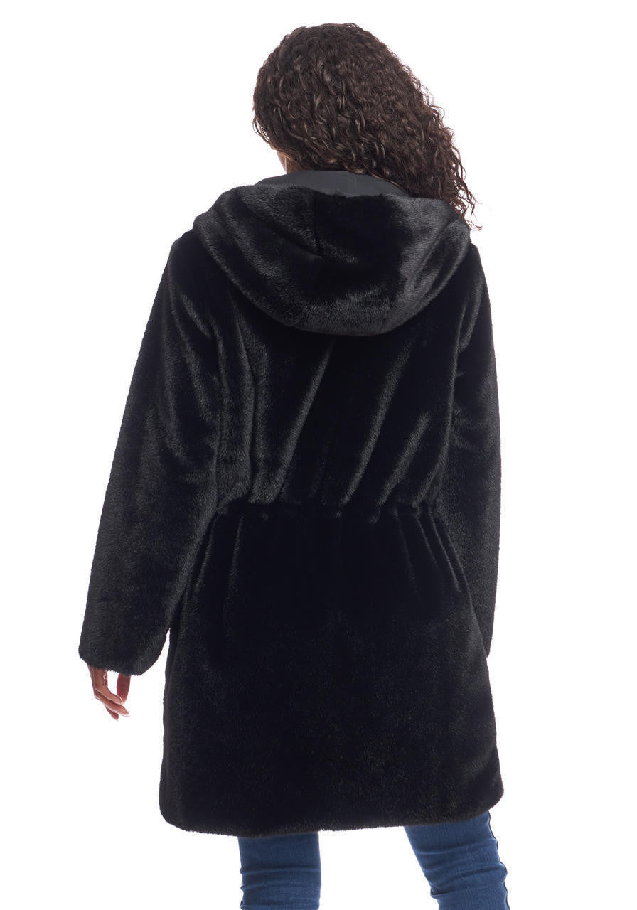 COAT REVERSIBLE BLACK FAUX FUR