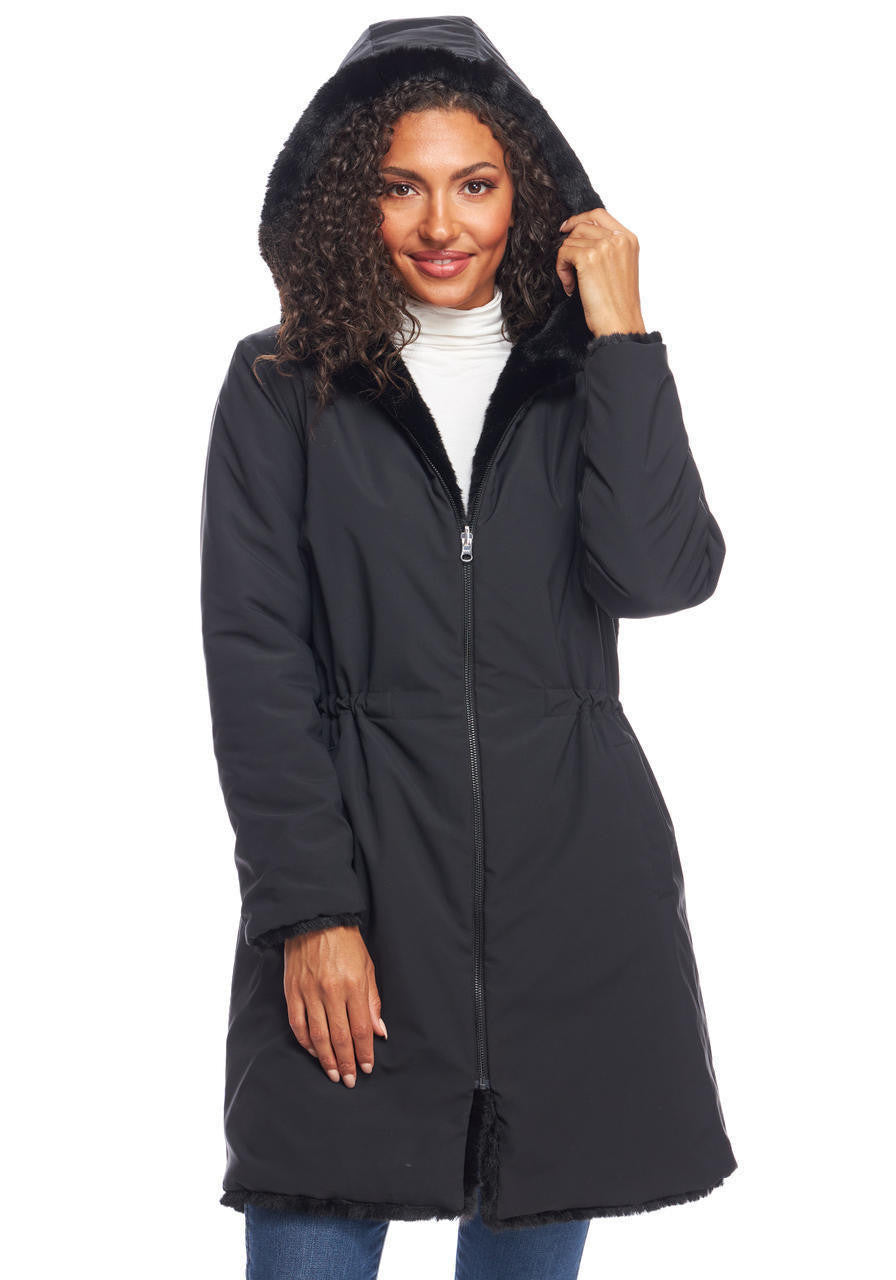 COAT REVERSIBLE BLACK FAUX FUR