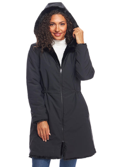 COAT REVERSIBLE BLACK FAUX FUR