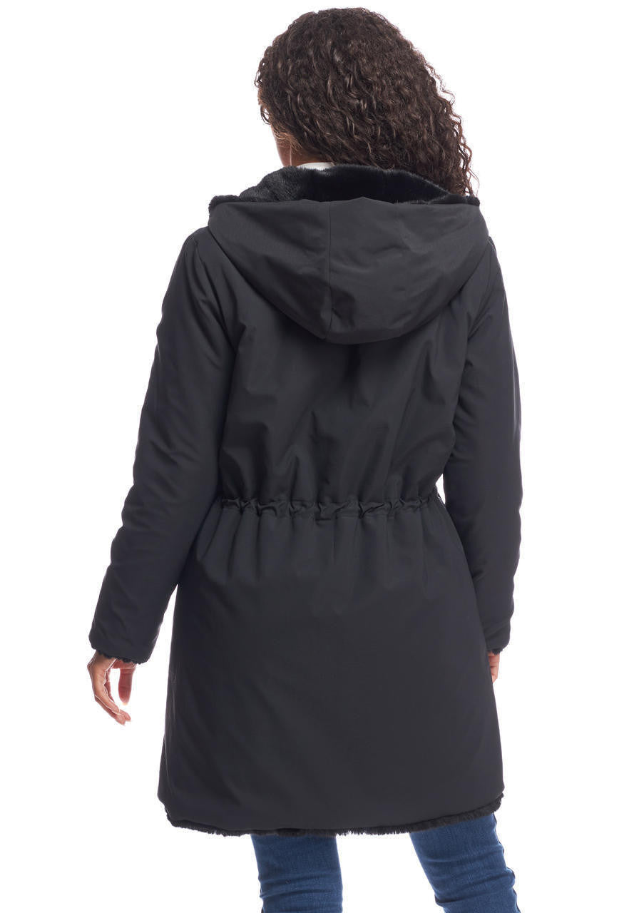 COAT REVERSIBLE BLACK FAUX FUR