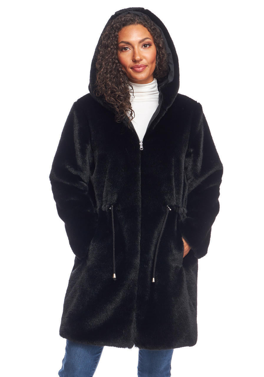 COAT REVERSIBLE BLACK FAUX FUR
