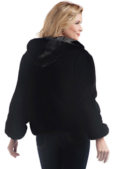 PARKA HOODED ZIP SHEARED BEVER BLACK (Available in 2 Sizes)