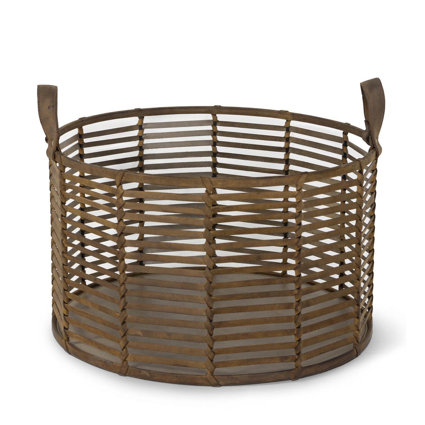 BASKET LEATHER WOVEN WITH HANDLES (Available in 2 Sizes)