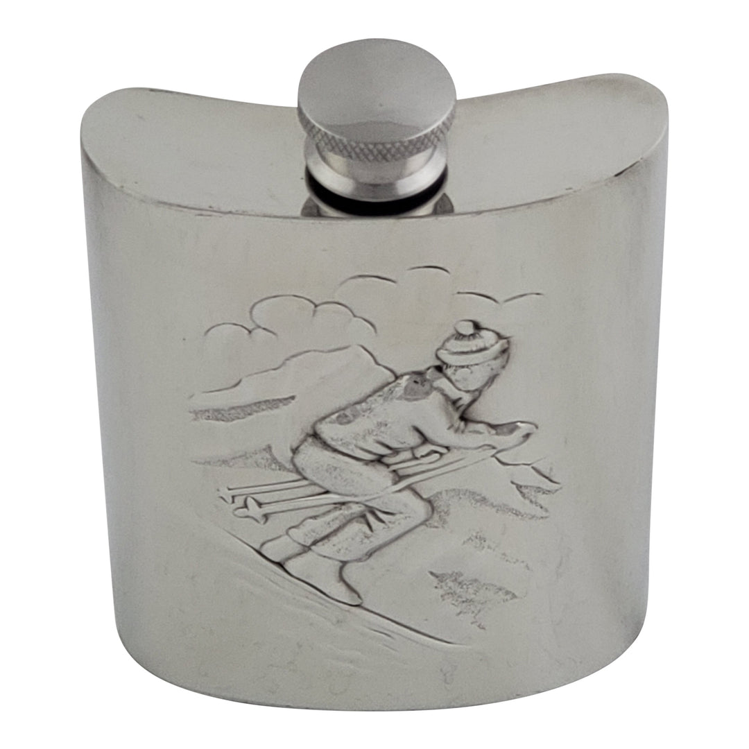 FLASK SKIER ENGLISH PEWTER