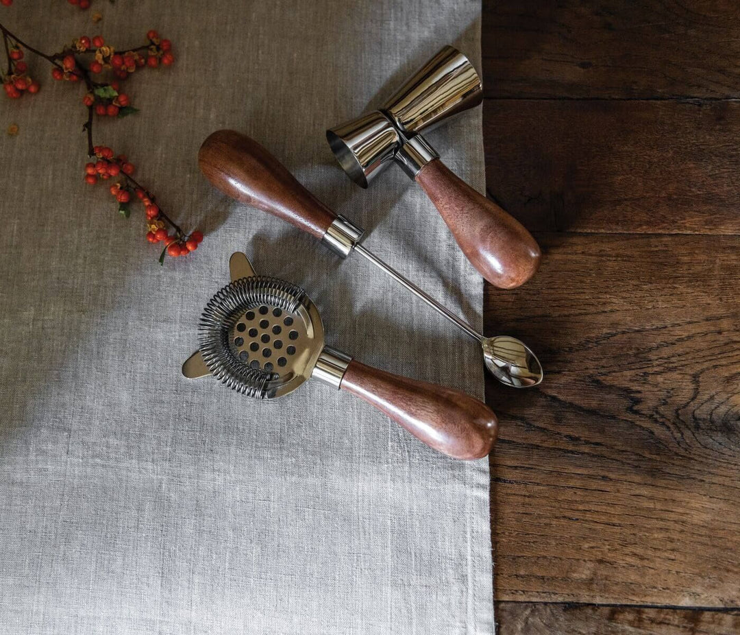 BAR TOOL SET ACACIA + LEATHER #64247