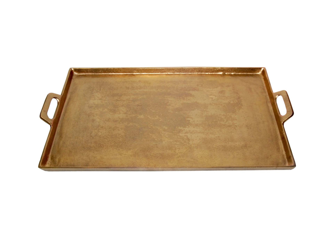 TRAY ALUMINUM WITH HANDLES ANTIQUE BRASS