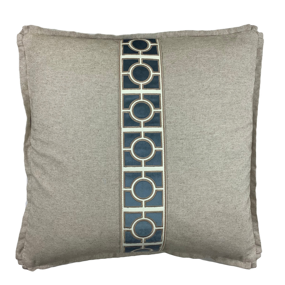 ANTHEM PILLOW TAUPE WITH BLUE CIRCLE RIBBON