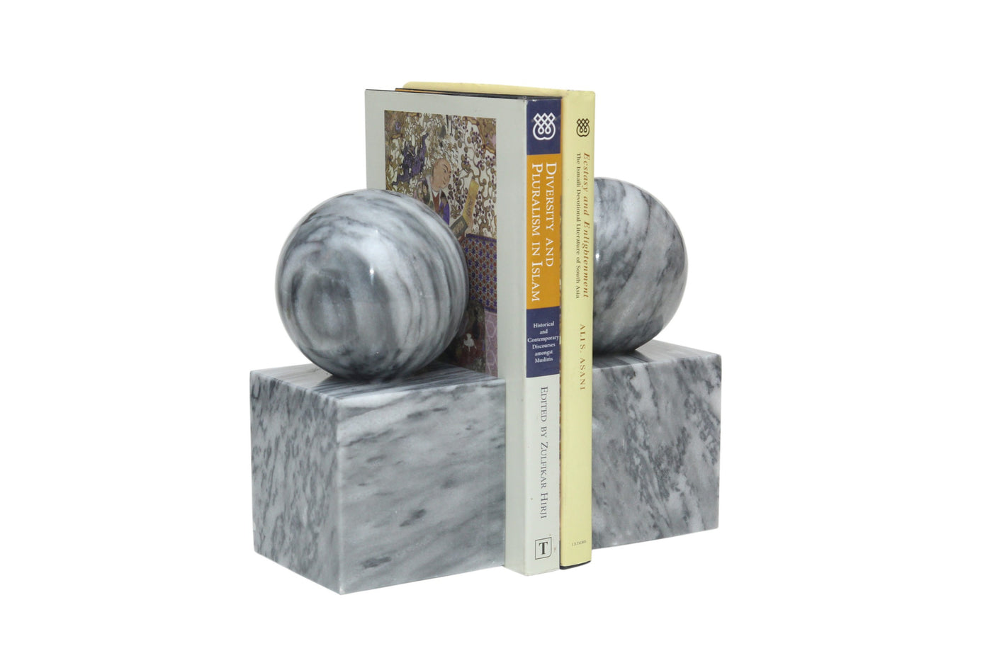 BOOKENDS BALL ON CUBE POLISHED GRAY
