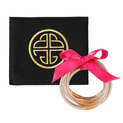 BUDHAGIRL BANGLES CHAMPAGNE ALL WEATHER - SERENITY PRAYER - SET OF 6