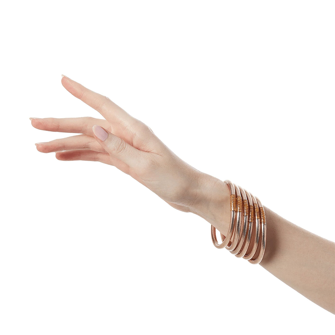 BUDHAGIRL BANGLES CHAMPAGNE ALL WEATHER - SERENITY PRAYER - SET OF 6