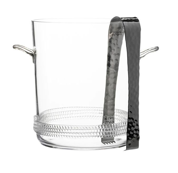 ICE BUCKET CLEAR GLASS WITH TONGS