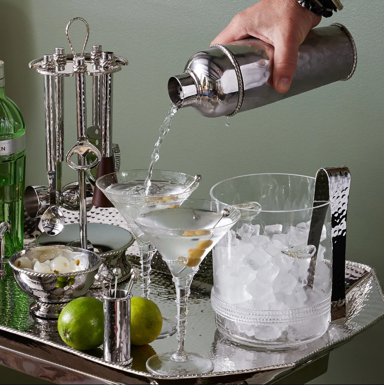ICE BUCKET CLEAR GLASS WITH TONGS