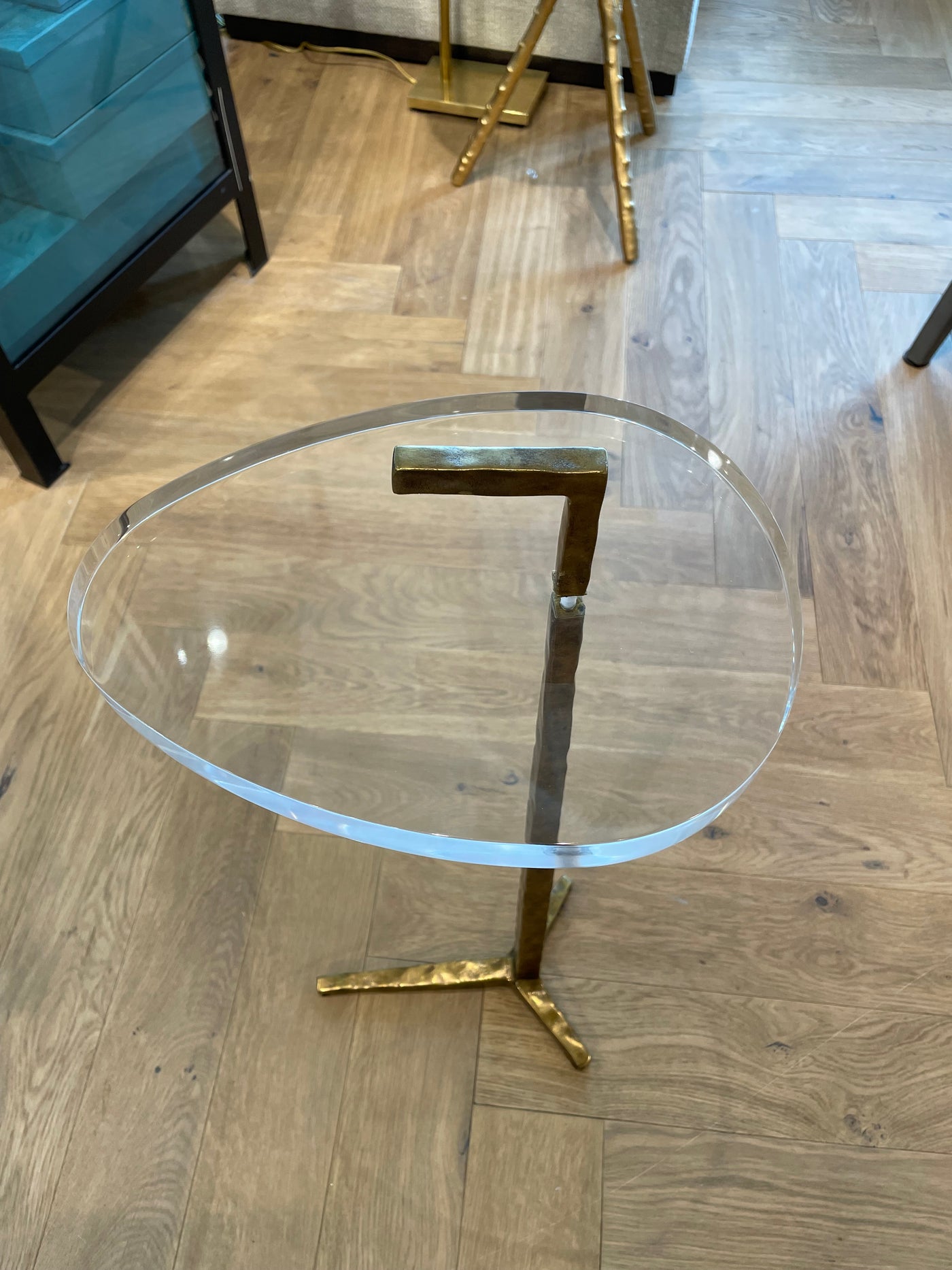 SIDE TABLE ACRYLIC TOP & ANTIQUE BRONZE