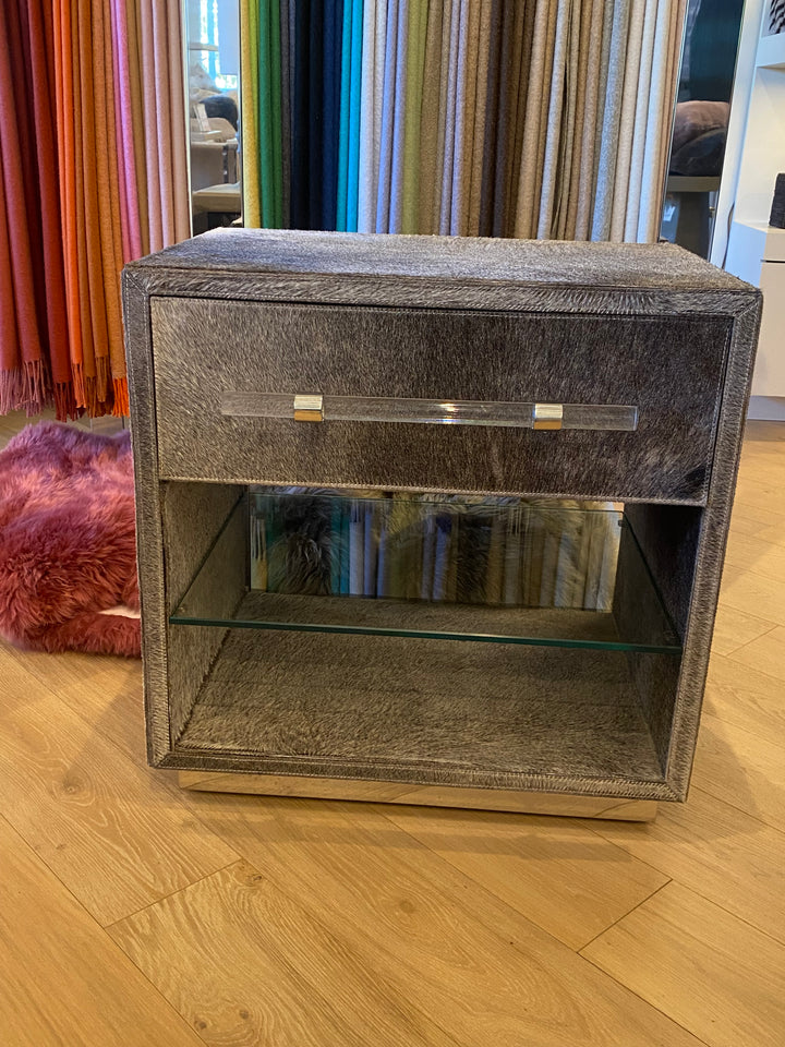 BEDSIDE CHEST NATURAL HIDE WITH ACRYLIC BAR PULL #46053