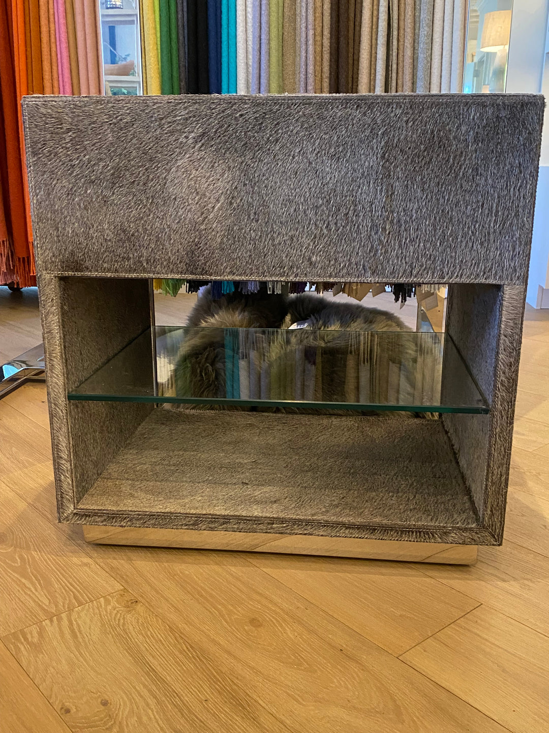 BEDSIDE CHEST NATURAL HIDE WITH ACRYLIC BAR PULL #46053