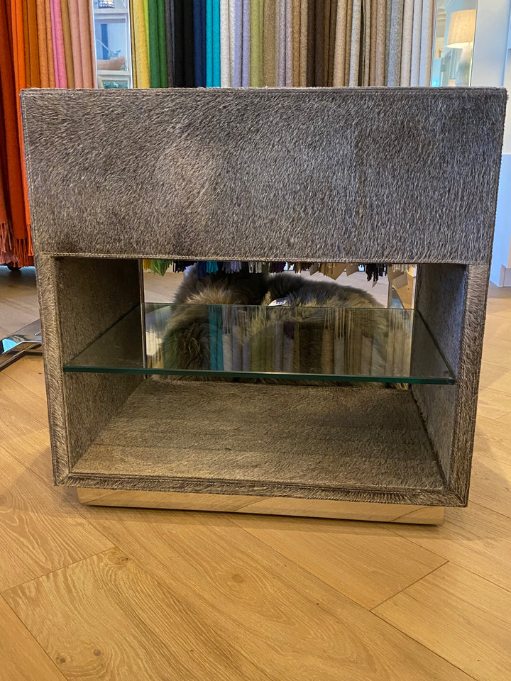 BEDSIDE CHEST NATURAL HIDE WITH ACRYLIC BAR PULL #46053