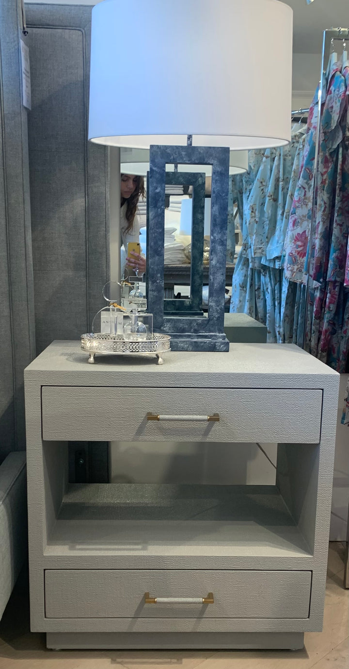 BEDSIDE CHEST GRAY FAUX LINEN #41447