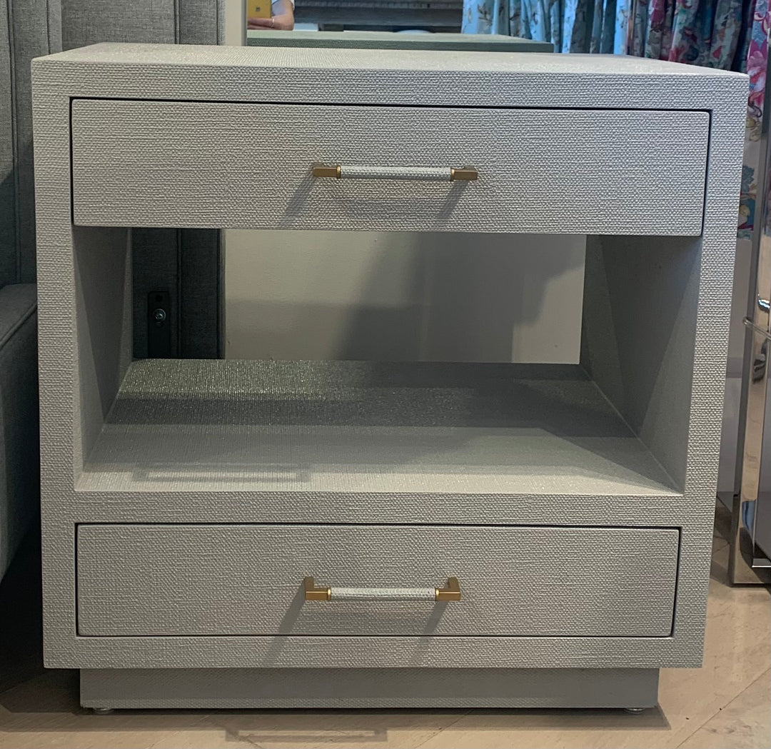 BEDSIDE CHEST GRAY FAUX LINEN #41447