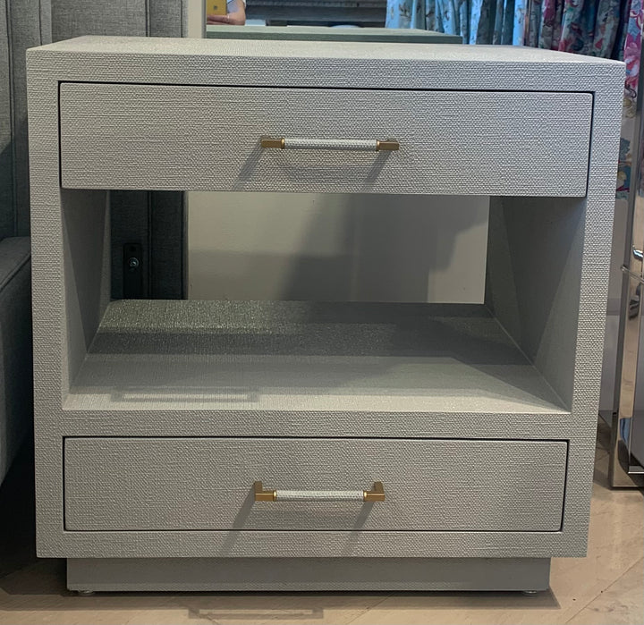 BEDSIDE CHEST GRAY FAUX LINEN #41447