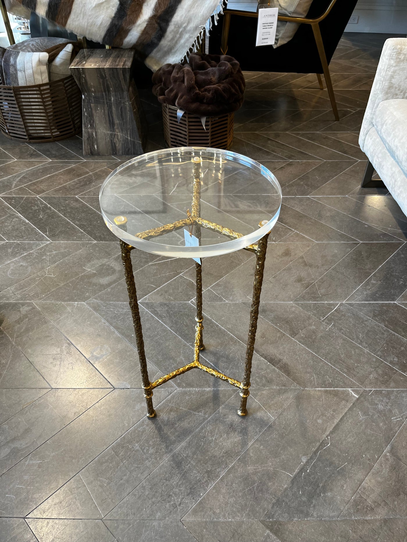 SIDE TABLE BRONZE BASE & ACRYLIC TOP ROUND