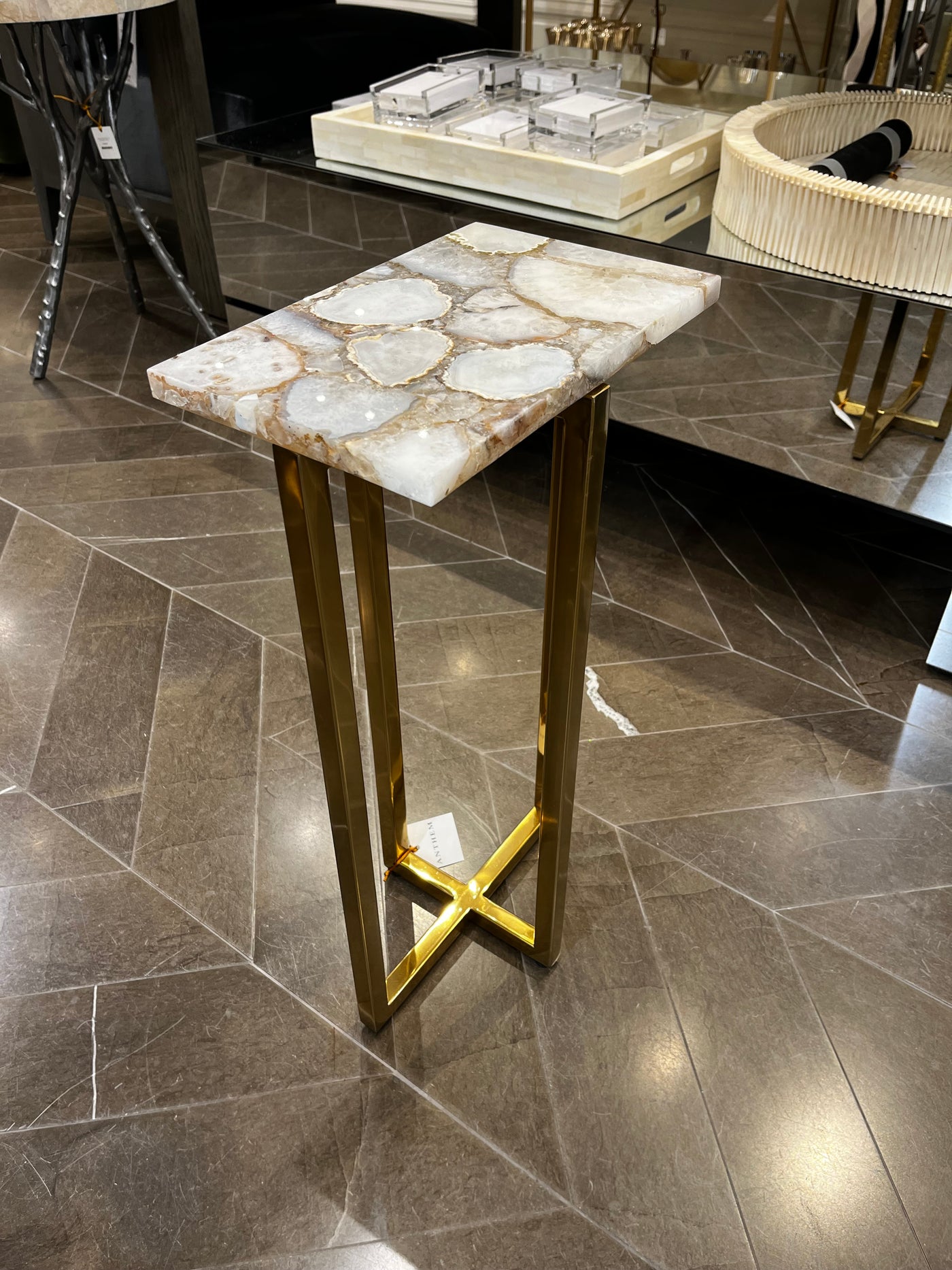 ACCENT TABLE BRASS BASE & AGATE TOP