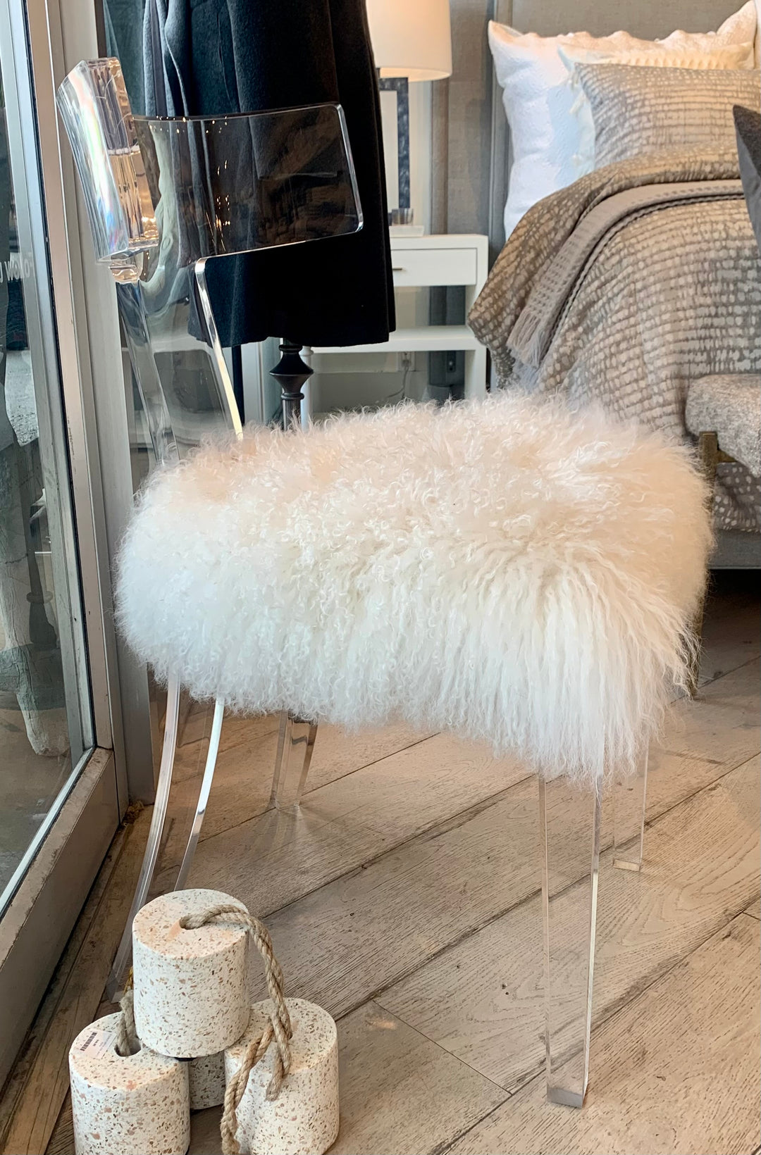 CHAIR ACRYLIC WITH IVORY SHEEP SEAT #47622