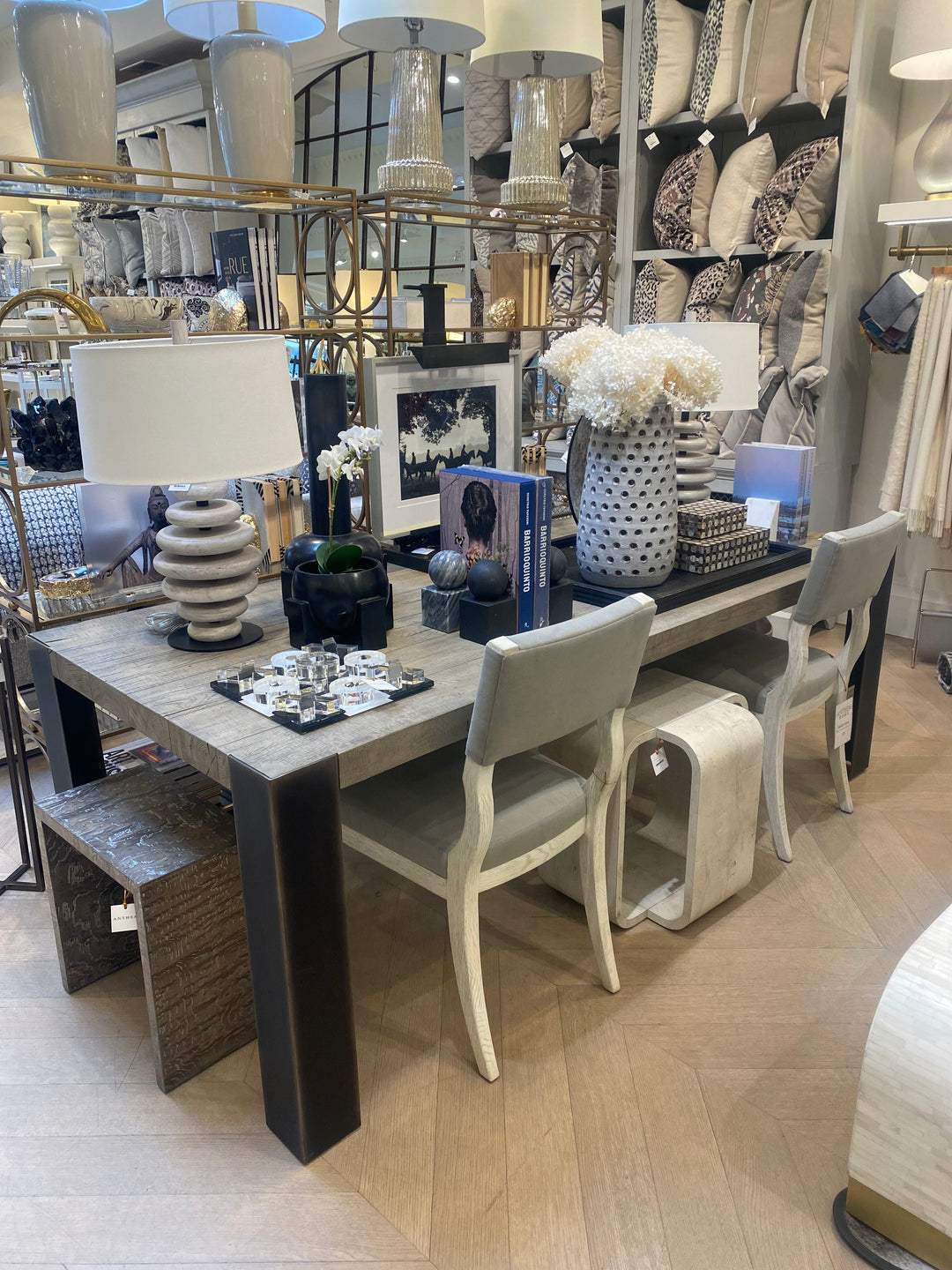 DINING TABLE IN OAK WOOD GUNMETAL #42802